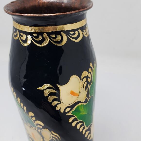 Vintage Black Floral twisted Cloisonne 7" vase In great used condition - Picture 5 of 10